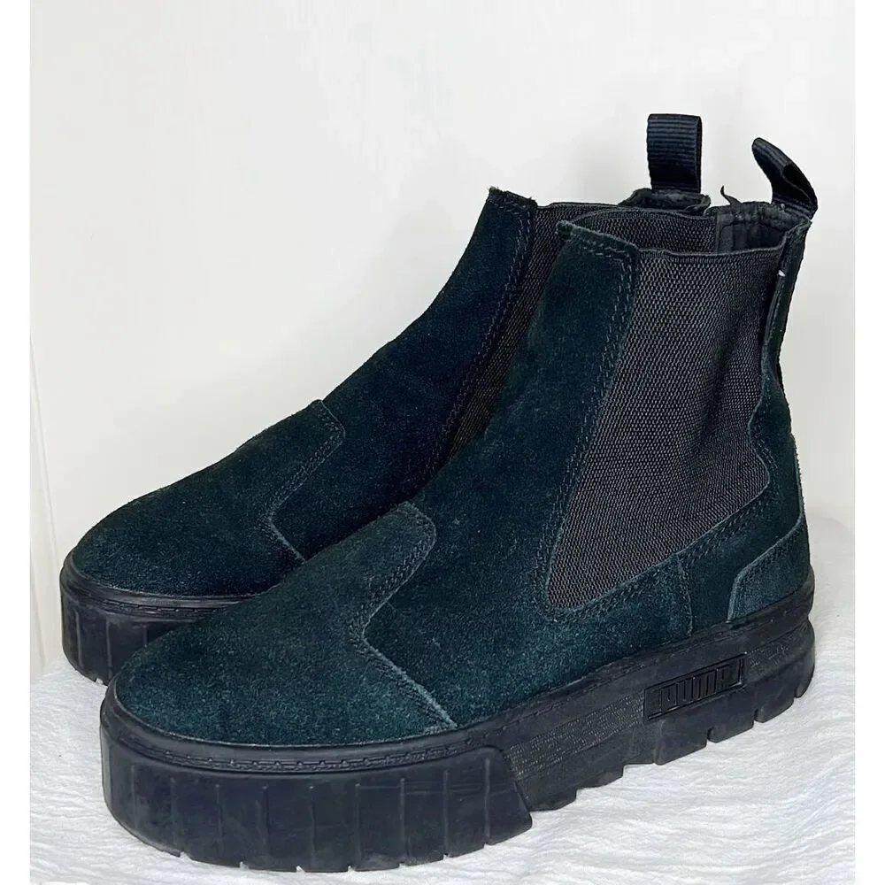PUMA Mayze Platform Chelsea Boot Black Suede Size 8 - Picture 2 of 11